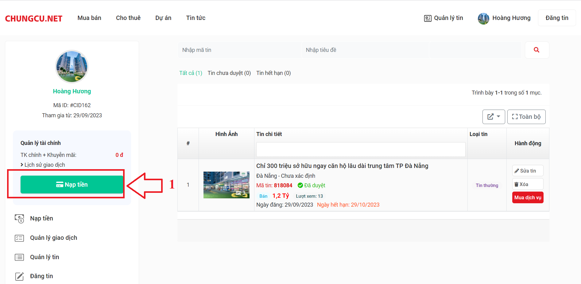 nạp tiền tài khoản chungcu.net