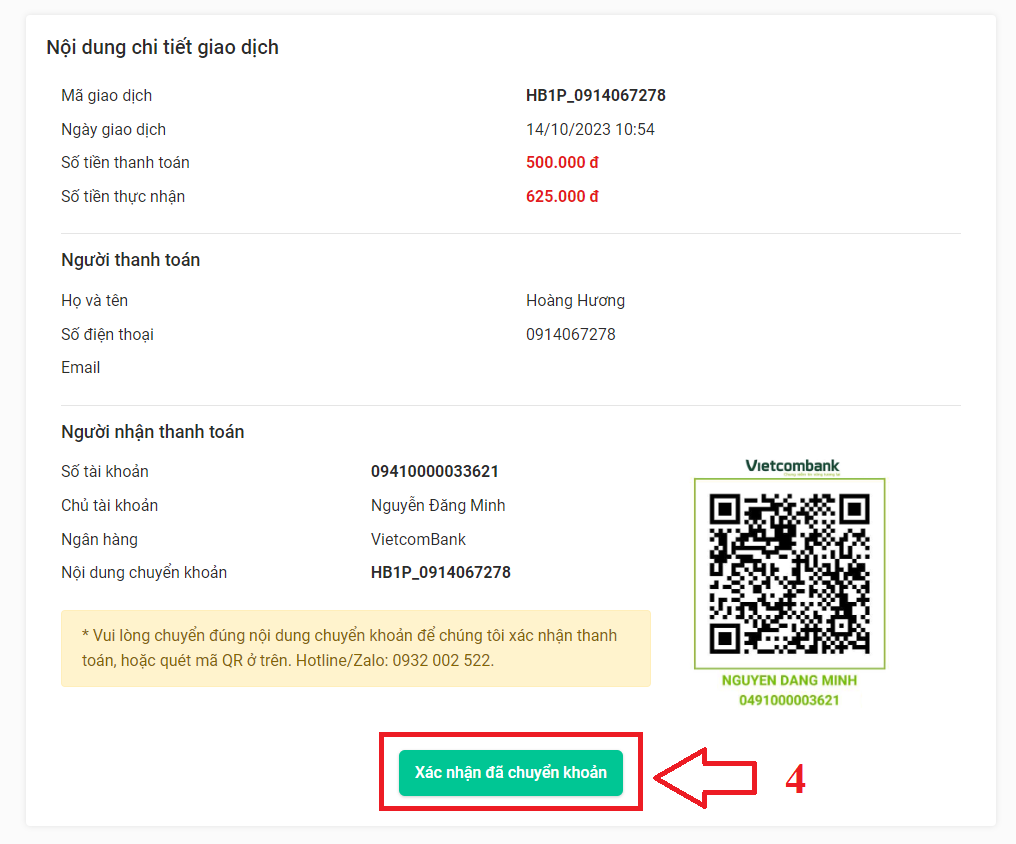 xác nhận thanh toán